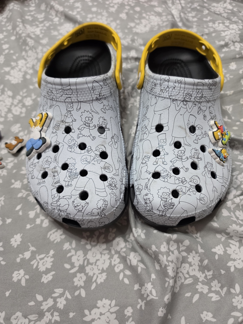 Simpsons White Cartoon-Print Clog with Yellow Strap
